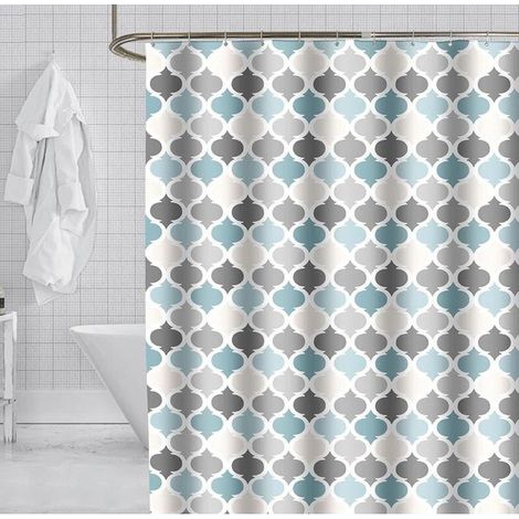 Rideau de Douche Anti Moisissure Rideaux de Salle de Bain Tissu Polyester avec 12 Crochets Lavable en Machine Motif Bleu W 150 x H 200 cm (1/5)