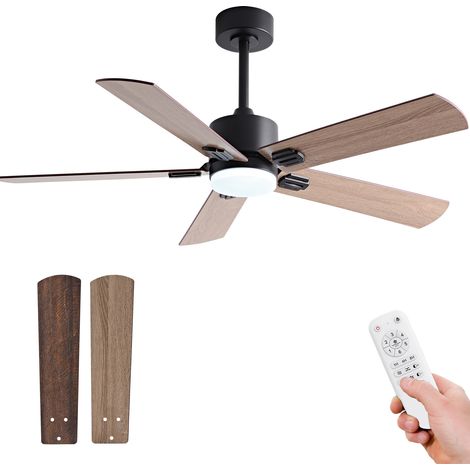 Ventilador de techo silencioso de 106 cm con luz LED, mando a distancia, motor de DC, 6 velocidades, color marrón. (1/5)