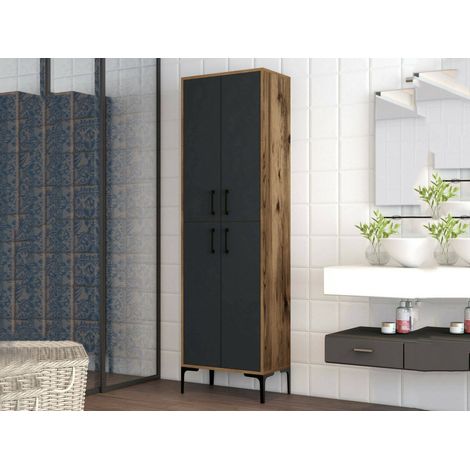 Dmora - Kommode Denipot, Wohnzimmerbuffet, Wohnzimmer-Sideboard, Moderne Küchen-Speisekammer, 60x35h200 cm, Walnuss und Anthrazit (1/5)