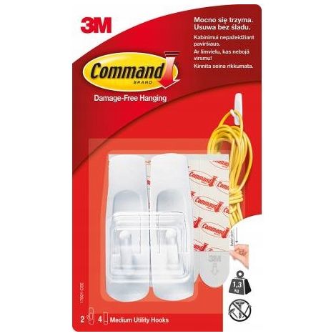 Ganchos autoadhesivos Command blancos, 2 unidades, 1,3 kg (1/2)
