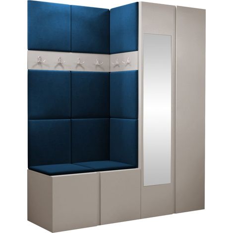 Conjunto para recibidor Pinis X, Cachemira, 186x158x46cm, Espejo, Aglomerado laminado, Tapiz, Colocada, Montada en la pared