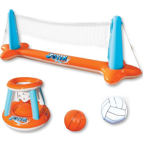 Aufblasbarer Wasservolleyballständer, Wasserspielspielzeug für Erwachsene, Aufblasbarer Basketballständer, Pool-Tennisrahmen, 300 x 96 x 76 cm (1/5)