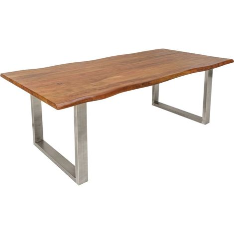 Table de salle à manger ARKAYA 180 cm en bois massif d'acacia et acier inoxydable – Plateau bord naturel (1/5)