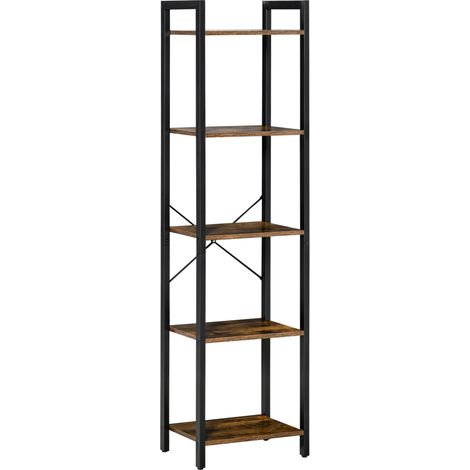 Libreria Stile Industriale a 5 Scaffali in Legno e Acciaio, 40x30x154cm, Marrone Rustico