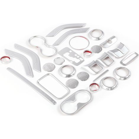 28-teiliges Dekor-Set für den Innenraum des Jeep Wrangler JK JKU (2- und 4-Türer, Baujahre 2011–2018), silber (1/5)