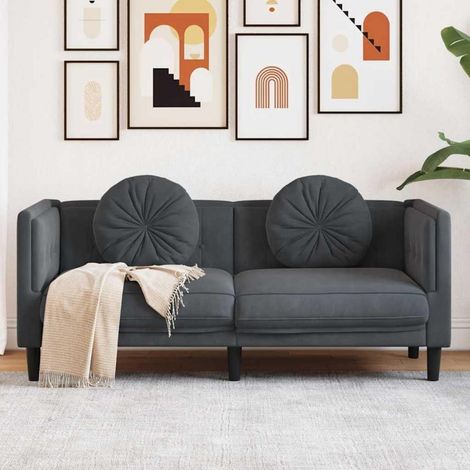 2-Sitzer Sofa Dunkelgrau Samt mit Kissen für Wohnzimmer (1/5)
