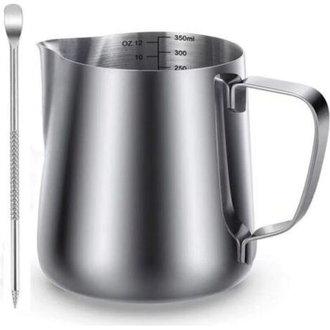 350ml Pot à Lait 304 Acier Inoxydable Pichet à Lait Gravure Gradué à L'intérieur pour Faire Mousse Le Lait,Des Capuccinos,des Jus ou Autre (1/5)