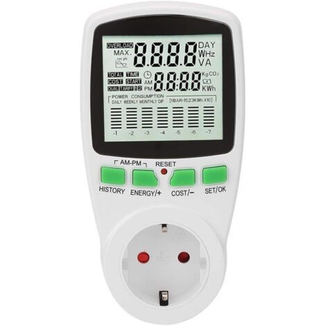 Compteur d'énergie, mini prise de compteur de puissance intelligente, avec grand écran, 0,000KWh-9999 KWh, 0-16A, moniteur d'électricité multifonction, pour détecter la consommation d'énergie(220v) (1/5)