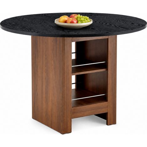 ELVMI Runder Esstisch mit Offenen Fächern, Wasserabweisender Tischplatte, aus MDF, Walnuss und Schwarz, Ø 100 cm (1/5)