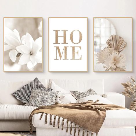 Lot de 3 posters muraux modernes bohémiens à motif d'herbe de la pampa, décoration murale pour salon et chambre à coucher, beige, art sans cadre, impression artistique (E, 40 x 50 cm) (1/5)