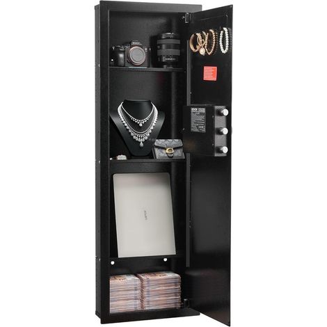 Coffre-fort mural encastrable VEVOR armoire forte 4 niveaux pour armes à feu avec code et clé 102x370x1100 mm (1/5)