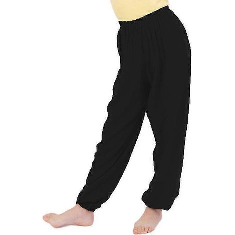 Kinder Jungen Mädchen Baggy Tanzhosen Aladdin Bloomers Haremshosen Yogahosen Jogginghosen-6-7 Years-Black