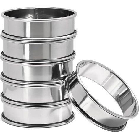 Set di teglie da forno, 6 pezzi, 10x2,5 cm, teglie rotonde in acciaio inox con bordi a doppio strato, argento, anelli per torte, antiaderenti, anelli per muffin, pasticcini (1/5)
