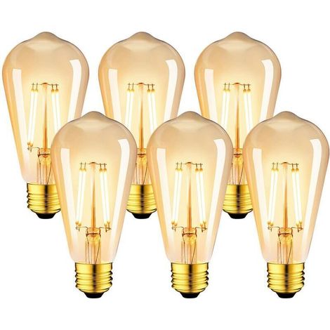 6er-Pack Vintage Edison E27 6W LED-Lampen – ST64 Glühlampe, 2200K Warmweiß – entspricht einer 48W Glühbirne (1/4)