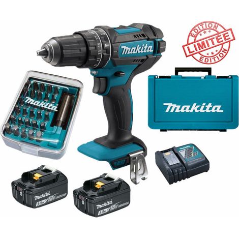 Makita – Perceuse visseuse à percussion 18V 62Nm – 2 batteries 3Ah Li-Ion – Couple 62Nm – Coffret 30 embouts + porte-embout magnétique (1/3)