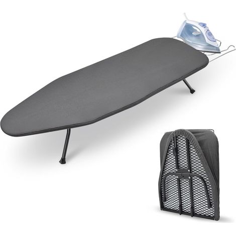 Table à Repasser avec Porte-Fer, Planche Repasser Pliable avec Housse Coton, Maille Métallique, Pieds Antidérapants, pour Fer Vapeur Domicile Voyage, Gris Foncé (1/5)
