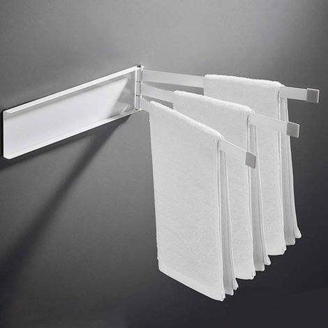 Porte-serviettes mural pivotant à 3 barres en acier inoxydable blanc - Rotation à 180° - pour cuisine, salle de bain, WC - 3 barres