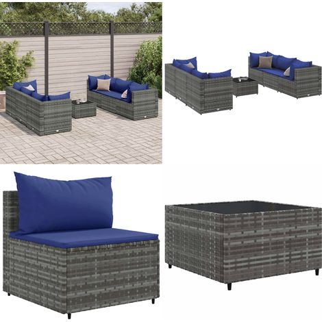 Salon de jardin 7 pcs avec coussins Gris Résine tressée - Salon De Jardin - Meuble De Jardin - Set De Salon - Résine Tressée - Rotin Synthétique - Home & Living (1/5)