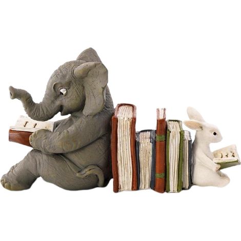 Statue Éléphant Lapin Lecture Livre - Décoration Résine Miniature pour Étagère Jardin Intérieur Extérieur - Figurine Animaux Maison (1/5)