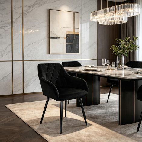Silla de comedor 44,5 x 46,5 x 79 cm de terciopelo negro con reposabrazos - CHICFURN (1/5)
