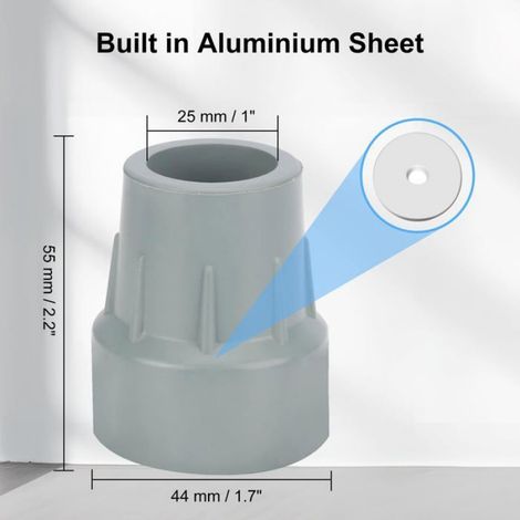 Embouts béquille 25mm - 4 pièces, gris, caoutchouc robuste, antidérapant universel - Convient pour béquilles, déambulate Étiquette (1/4)