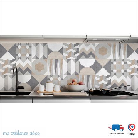 Crédence : Carreaux ciments scandinave 3 - Couleur Beige ivoire - Alu composite - 120 - 60 (1/3)