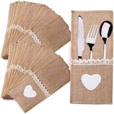 40-teiliges Set aus Jute- und Spitzen-Besteckhaltern, Messertaschen, Tischbeuteln, Bestecktaschen, Geschirrzubehör, Vintage-Tischdekorationsartikeln für Partys, Mahlzeiten und Hochzeiten