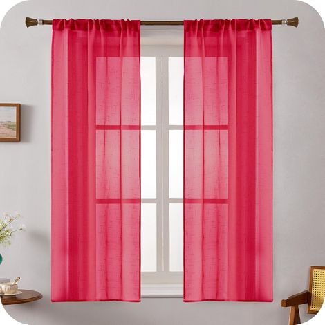 2 paires de rideaux, voile transparent effet lin, passants standards, polyester lavable, salon chambre balcon