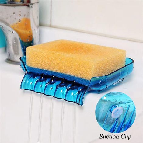 Porte-savon bleu pour les mains, porte-savon autonettoyant, porte-éponges, égouttoir pour douche, salle de bain et évier de cuisine. (1/4)