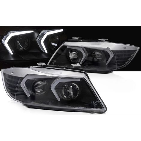 Paire de feux phares BMW serie 3 E90 / E91 de 2005 a 2008 LED Noir-41249476 (1/4)