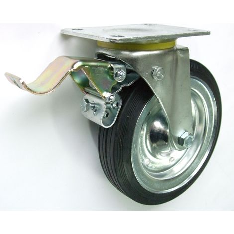 KOŁO METAL-GUMA 200MM OBUDOWA SKRĘTNA+HAMULEC 65H - KL200 SKR H