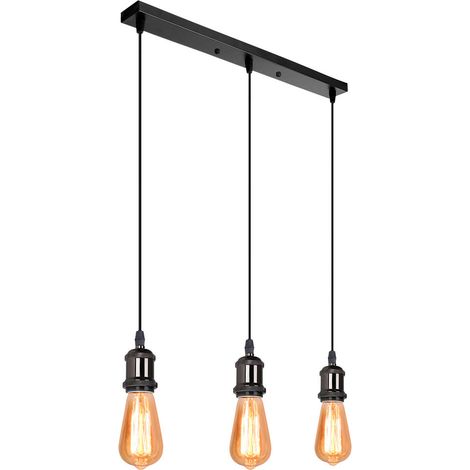 Stoex – Suspension de 3 douilles E27 – Luminaire plafond noir – Support barre 50cm – Installation facile pour ampoules Edison et LED (1/4)