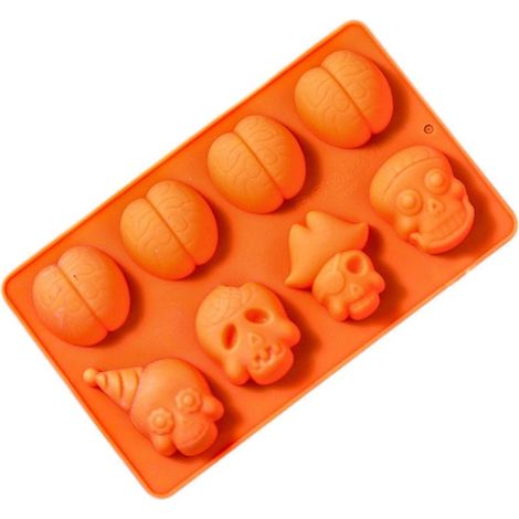 Ensemble de moules en silicone alimentaire pour gâteaux, chocolats, mousses et desserts d'Halloween - Motif squelette orange (1/5)