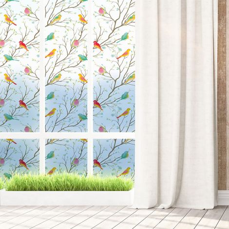 Film Fenêtre Anti Regard Occultant - Oiseaux dans LA FORÊT - Stickers pour Vitres (1/5)