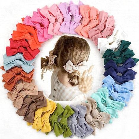 40 élastiques à cheveux pour filles, nœuds en lin, pinces à épiler crocodile, accessoires pour cheveux pour petites filles, garçons et adolescents (1/5)