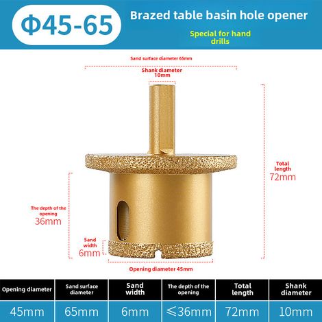 foret diamant double couche pour lavabo de table, évier d'égout, perçage de marbre, pierre, carrelage, lavabo (φ45-65) (1/5)