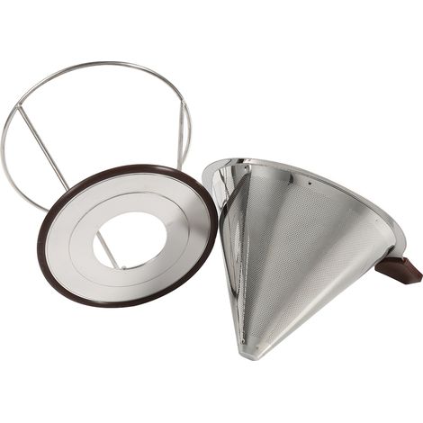 1x Support Cône Filtre Café Inox 304 Transportable Maille Double Goutte à Goutte Infuseur (1/5)