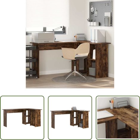 Holz Schreibtisch - Schreibtisch Geräucherte Eiche 142 x 102 x 73 cm Holzwerkstoff (1/5)
