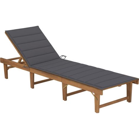Chaise longue pliable avec coussin Bois d'acacia solide