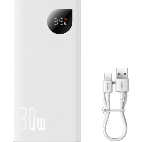 Powerbank Baseus Adaman2 con display digitale, 2 porte USB-A / 1 porta USB-C, 10000 mAh, 30 W - Bianco (1/5)