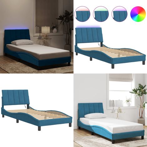 Bettgestell mit LED-Leuchten Blau 90x200 cm Samt - Samtsofa - Bettrahmen Blau - Doppelbett - Boxspringbetten - LED Beleuchtung - Home & Living