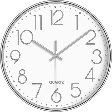 Horloge murale silencieuse (sans tic-tac), 30 cm, à quartz, fonctionne sur piles, facile à lire, idéale pour la chambre, la cuisine, le bureau ou l'école, couleur or. (1/4)