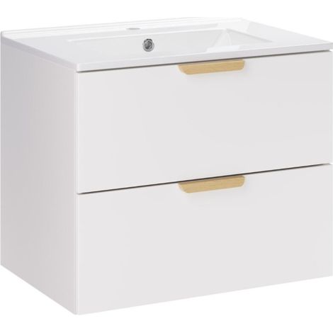 Set bagno sospeso OSTER 60cm: mobile sottolavabo con cassetti bianchi + lavabo incassato bianco