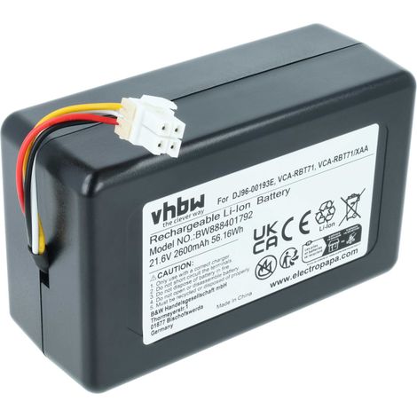 vhbw Akku kompatibel mit Samsung Powerbot VR20K9000UB, VR20J9040WG, VR20J9020UG, VR2AK9350WK Saugroboter Schwarz (2600 mAh, 21,6 V, Li-Ion)