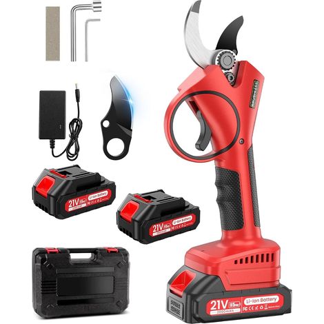 Sécateur Électrique Sans fil 40 mm, Secateur Electrique Professionnel avec LCD Display, 2x2,0 Ah Batteries, SK7 Lame Tranchante, Secateur a Batterie pour Jardinage, Arbre Fruitier, Arbustes