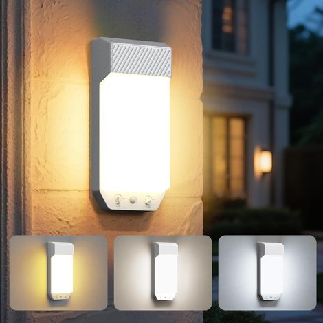 Lot de 1 Applique Murale Exterieure Detecteur de Mouvement, 3 Couleurs 3000K/4000K/6500K LED Eclairage Exterieur IP65 Etanche, 16W 1600LM Lampe Murale pour Terrasse Entrée Jardin Garage,Argent (1/5)