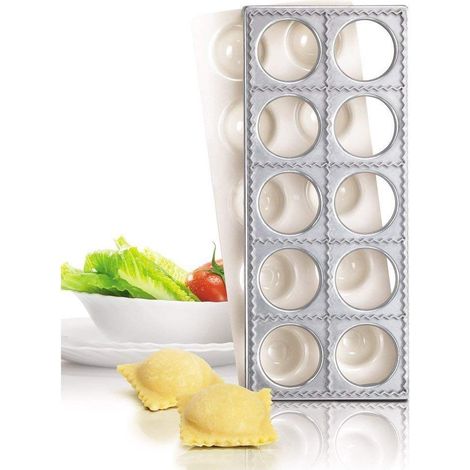 La Bonne Graine Pasta Party N7893 - Piastra e pressa con 10 stampi per Ravioli di Forma Quadrata, Misura Grande (1/3)