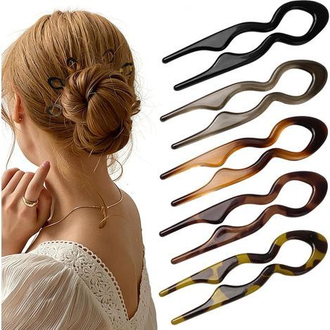 Set di 5 mini forcine a forma di U in marrone e nero, forcine francesi per donna, accessorio per capelli ergonomico e decorativo, clip antiscivolo per chignon e (1/5)