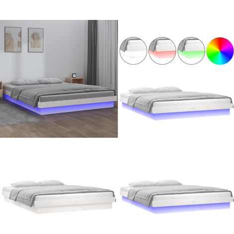 Massivholzbett mit LEDs Weiß 180x200 cm - Holzbett - Massivholzbette - Kiefernbett - Doppelbett - Bettrahmen - Home & Living (1/5)