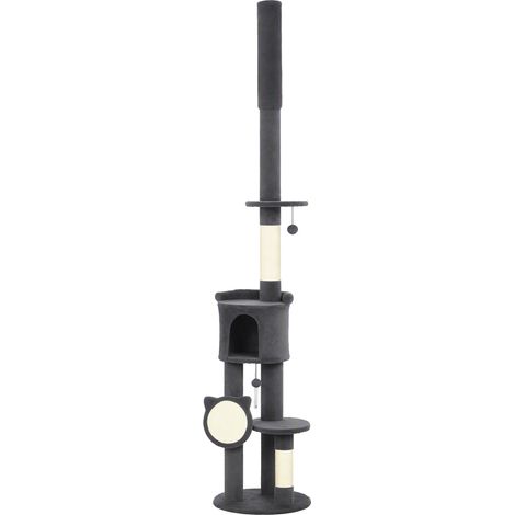 Arbre chat plafond, réglable 225-255 cm, 5 niveaux, sisal, planche griffer/hamac. (1/5)